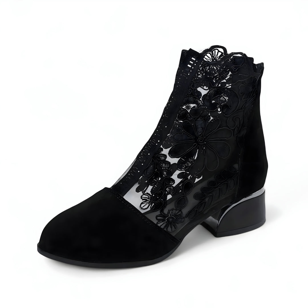 Stivaletti Donna Neri in Vera Pelle con Tacco Grosso, Lacci e Cerniera Laterale - Nera - BOOTS Boots & Shoes grosso lacci pelle shoes stivaletti stivaletti vera tacco vera - Concept Palermo