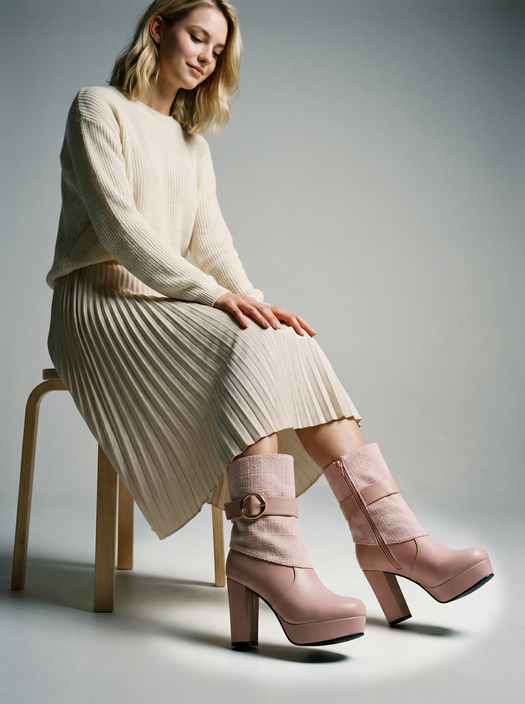 Stivaletti con Tacco Alto, Maglia Cablé e Dettaglio a Catena Donna - - BOOTS Boots & Shoes cablé catena dettaglio donna maglia shoes shoes for women shoes woman Shoes women stivaletti stivaletti tacco - Concept Palermo