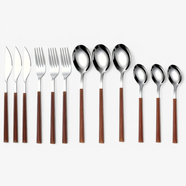 Set di Posate da 12 Pezzi - Manici in Legno, Lavabile in Lavastoviglie Acciaio - - acciaio Kitchen kitchen & dining kitchen accessory kitchen tools lavabile lavastoviglie legno Linen manici pezzi posate Unisex - Concept Palermo