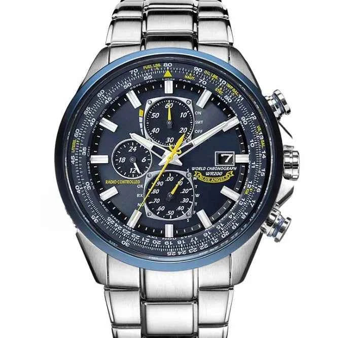 Orologio cronografo da uomo MultiSteel, cinturino in pelle, elegante e preciso - Cintura blu acciaio con 3 bottoni - chronographe cross-from-marche-lino-15830596813149 cuir montre multisteel multisteel montre New-google overig - Concept Palermo
