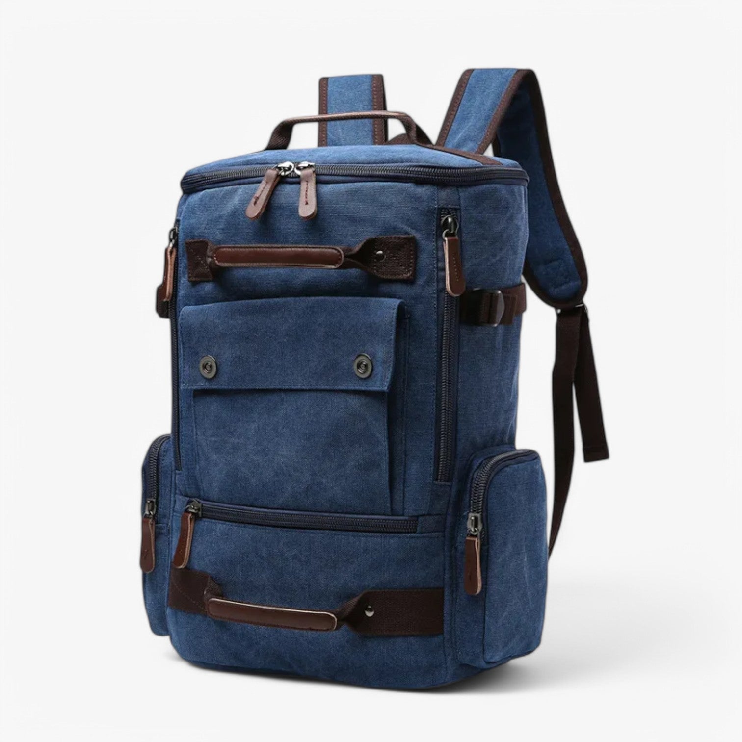 Ampio Zaino Vintage in Tela con Scomparto per Laptop Uomo - Blu - ampio ampio zaino Backpacks bag bags laptop mens bag scomparto tela uomo vintage - Concept Palermo