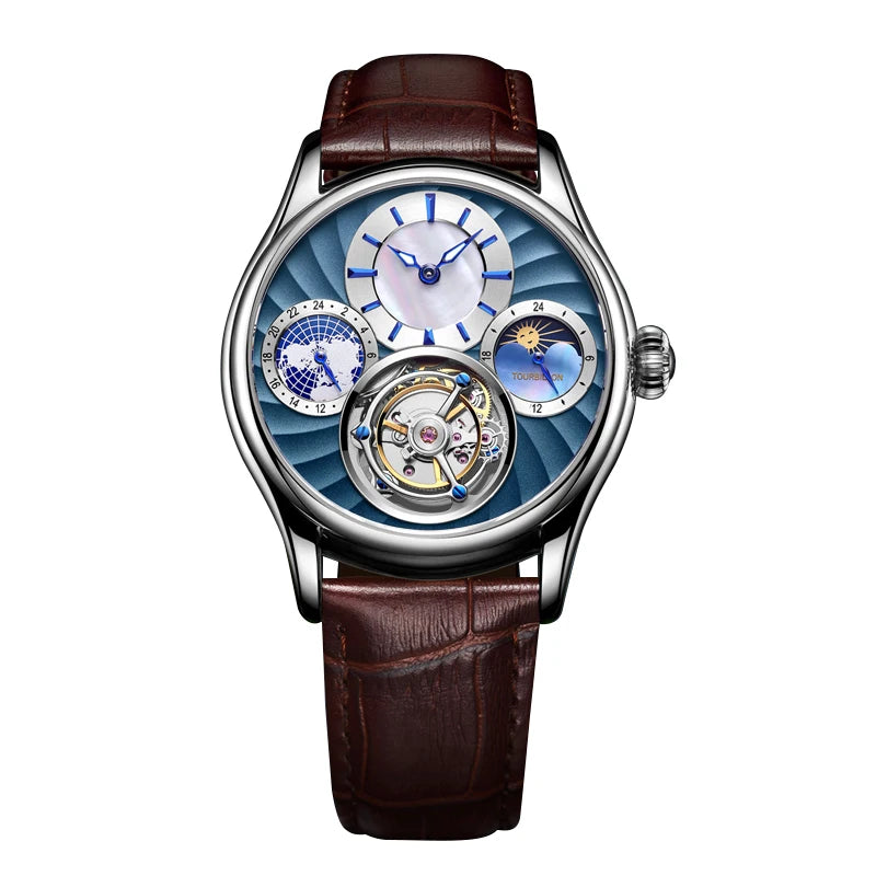 Orologio Automatico Scheletrato Uomo Lusso Tourbillon, Acciaio Inox Argento - Blu argento (marrone) - accessoires horloges meccanico orologio orologio meccanico tourbillon watches - Concept Palermo