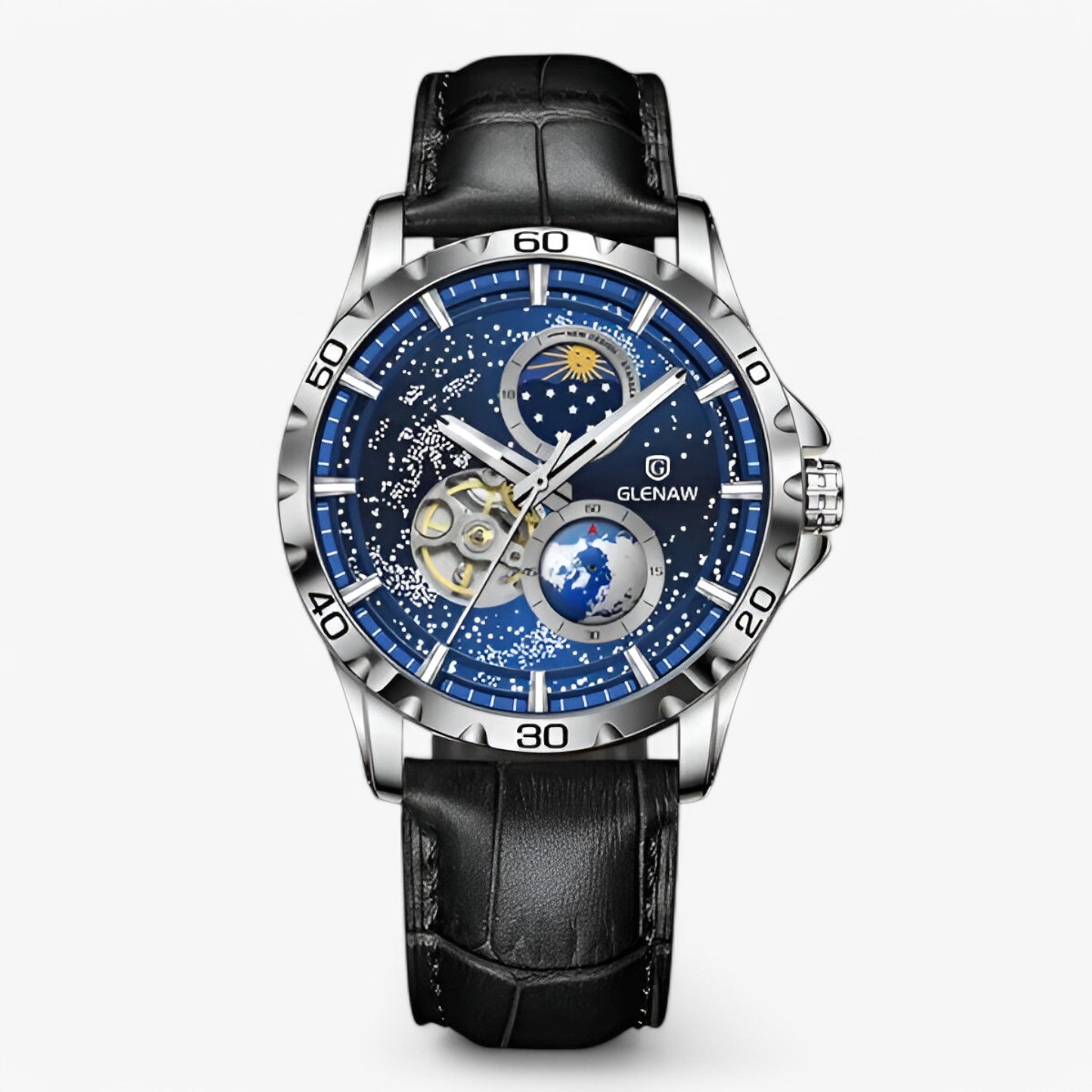 Orologio Meccanico Fasi Lunari in Acciaio Inossidabile - nero - accessoires acciaio fasi horloges inossidabile lunari meccanico orologio orologio meccanico watches - Concept Palermo