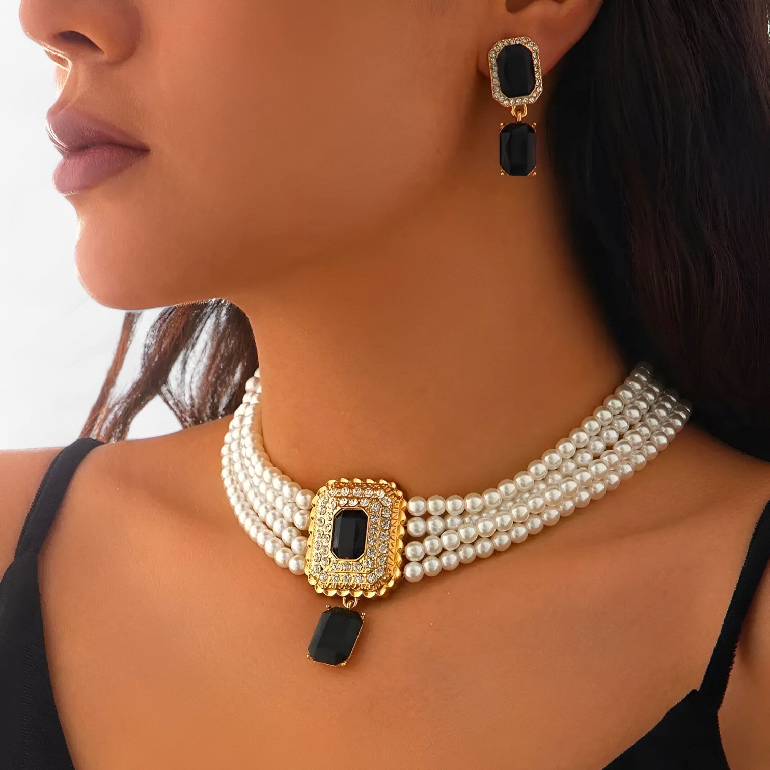 Eleganza Retro Lattaceo: Set di gioielli a più strati con perle per donne Lana Donna - - Accessories Jewelry donna donne eleganza eleganza retro Gift Gifts for women gioielli jewelry lana lattaceo women - Concept Palermo