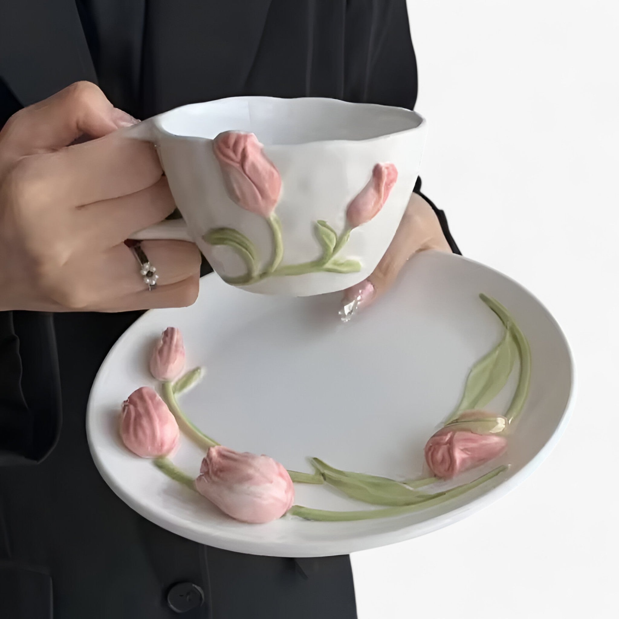 Tazza da caffè in ceramica creativa a forma di tulipano con piattino - - caffè ceramica creativa forma home & garden huis & tuin piattino tazza tazza caffè - Concept Palermo
