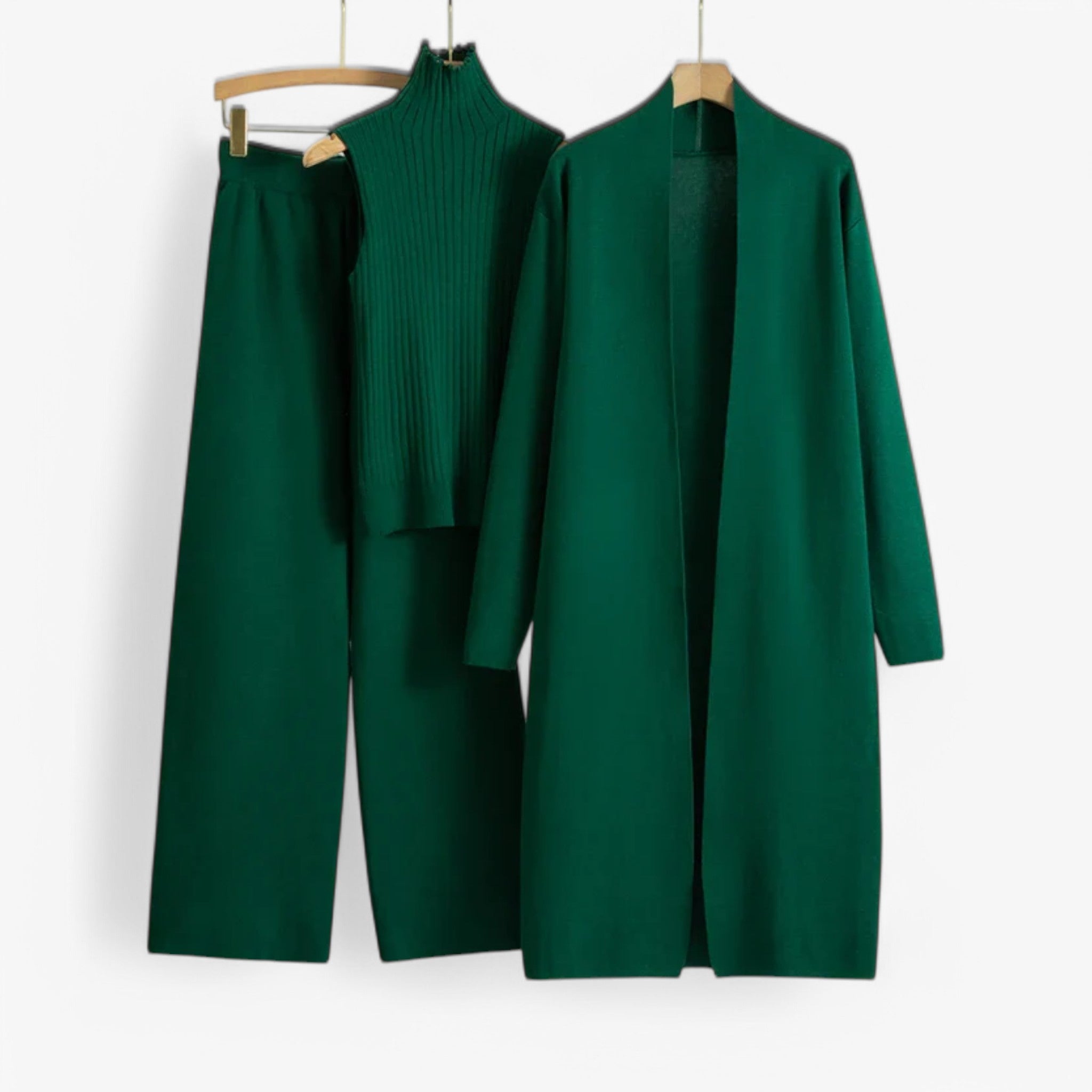Set Maglieria Vintage 3 Pezzi Donna, Cardigan, Top e Gonna Lavorati a Maglia - Verde scuro Una taglia - maglieria maglieria vintage outfit sets pezzi vintage - Concept Palermo