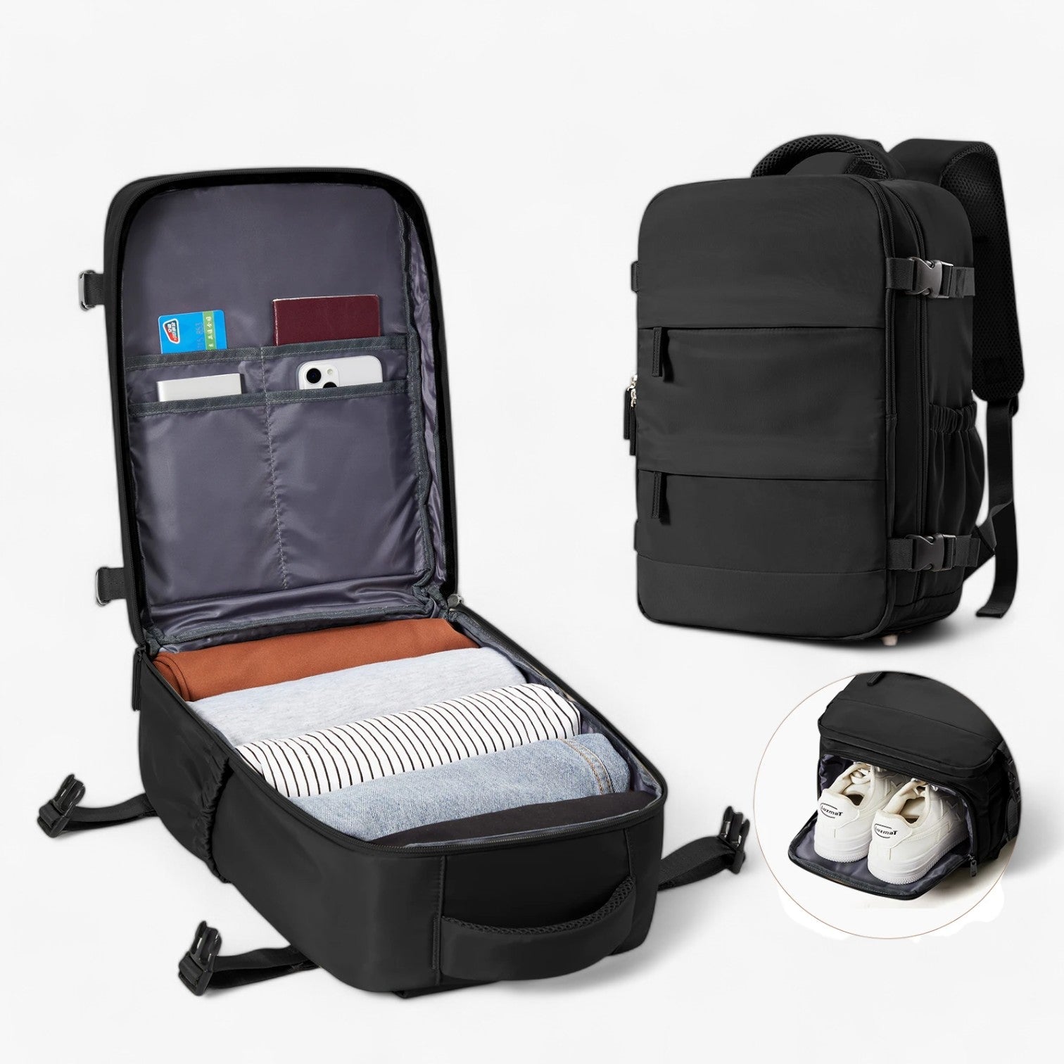 Zaino Cabina Compatto Uomo - Bagaglio a Mano Pratico e Stiloso per Viaggi Brevi - Nero - bag bags cabina compatto mens bag pratico stiloso travel bag uomo zaino zaino compatto - Concept Palermo