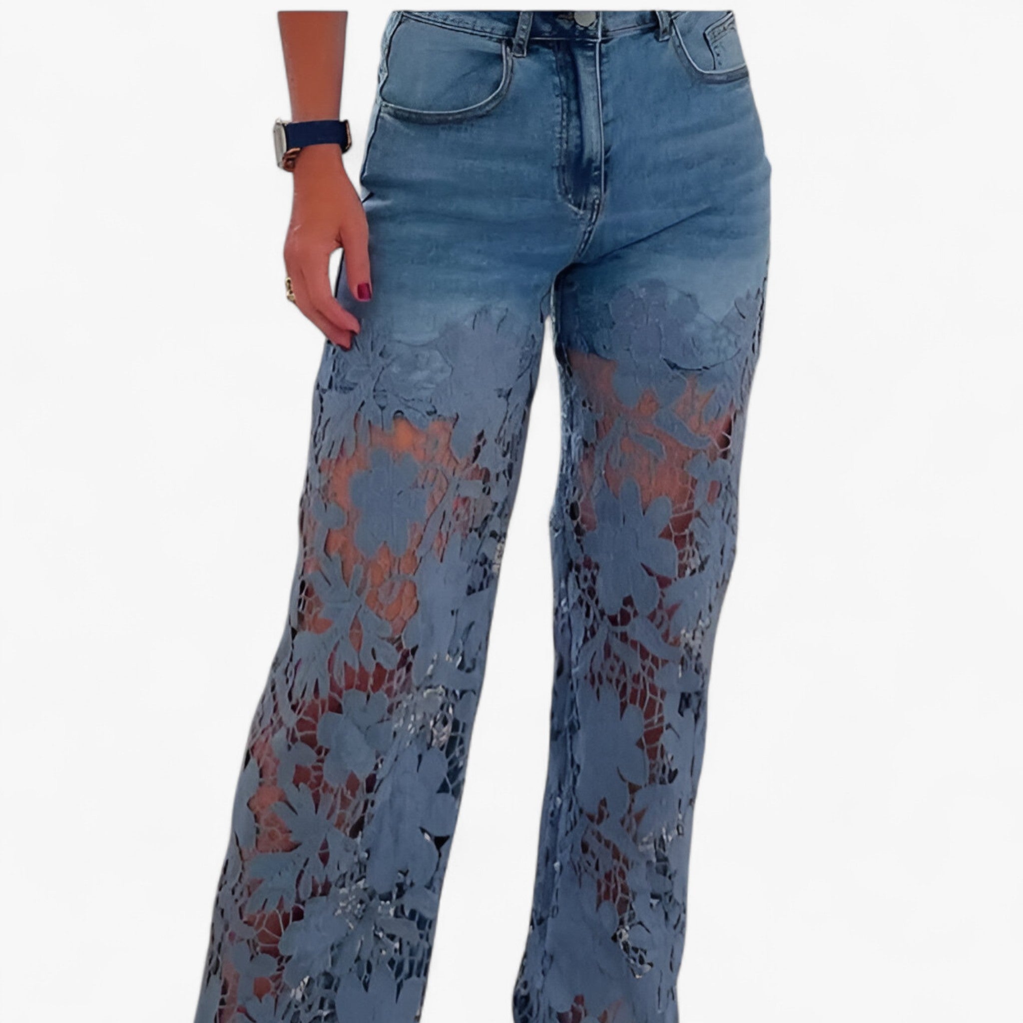 Jeans Donna in Denim con Patches Pizzo Floreale - Vestibilità Skinny - - abbigliamento casual abbigliamento chic capo versatile denim donna džínové džíny jeans jeans con pizzo jeans donna jeans trendy moda femminile pantaloni in denim pants patches pizzo stile moderno - Concept Palermo