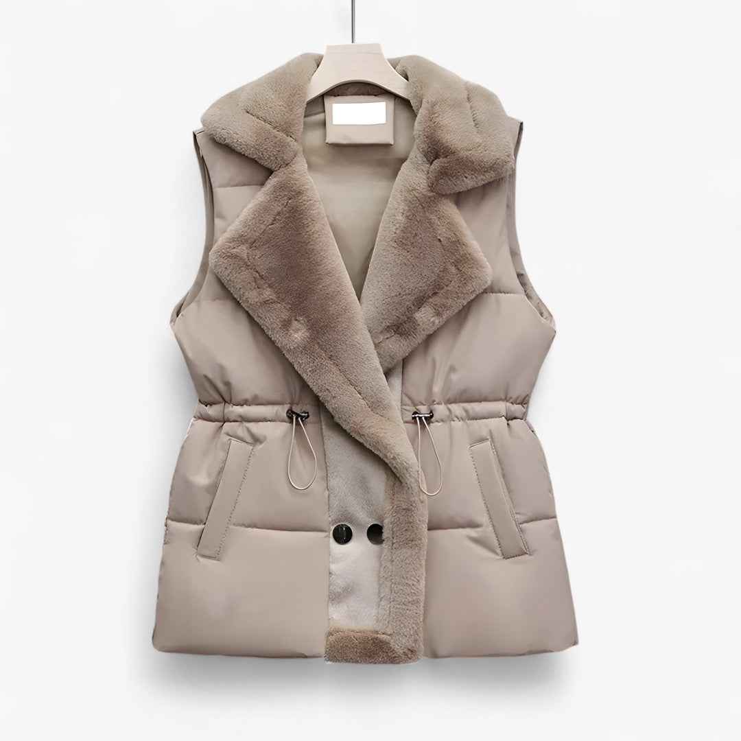 Gilet imbottito con collo in pelliccia sintetica – Vita regolabile, freddo Pelle Uomo - Khaki - collo freddo gilet gilet imbottito imbottito jacket pelle pelliccia regolabile - Concept Palermo