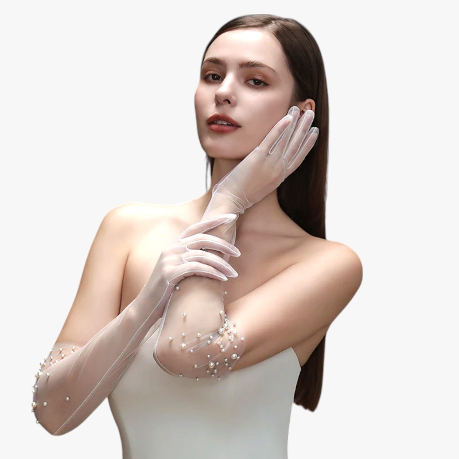 Guanti da Sposa in Tulle con Perline Raffinatezza Lunga e Leggera Rosso Uomo - - gloves guanti guanti sposa leggera lunga perline raffinatezza sposa tulle - Concept Palermo