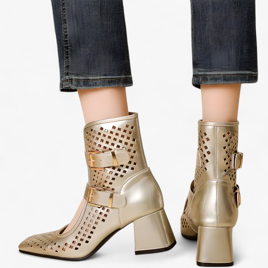 Stivali estivi con tacco grosso e dettagli in rete traforata - - dettagli estivi grosso rete shoes stivali stivali estivi tacco - Concept Palermo