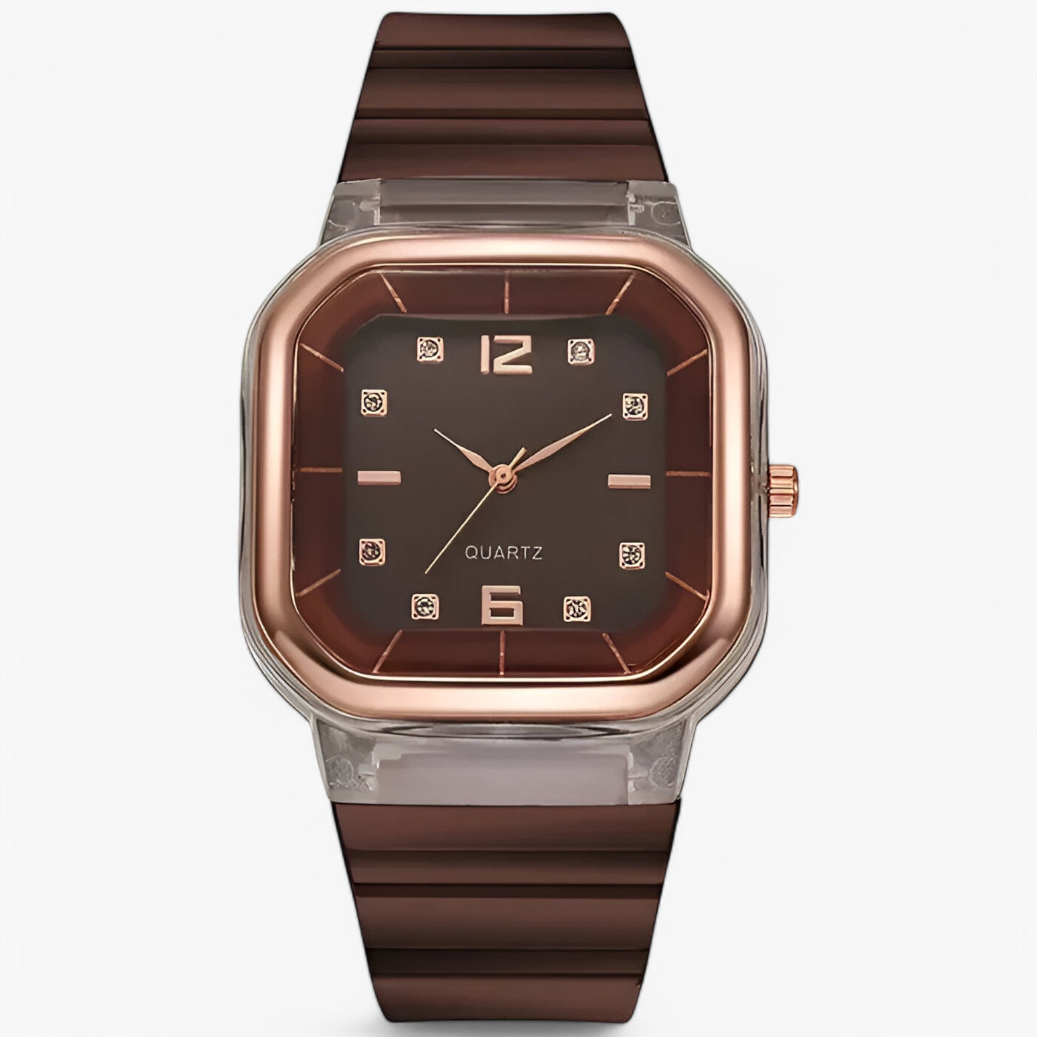 Orologio da donna in silicone con quadrante grande e dettagli strass - caffè - dettagli donna female watch orologio orologio donna quadrante silicone strass watch for women watches - Concept Palermo