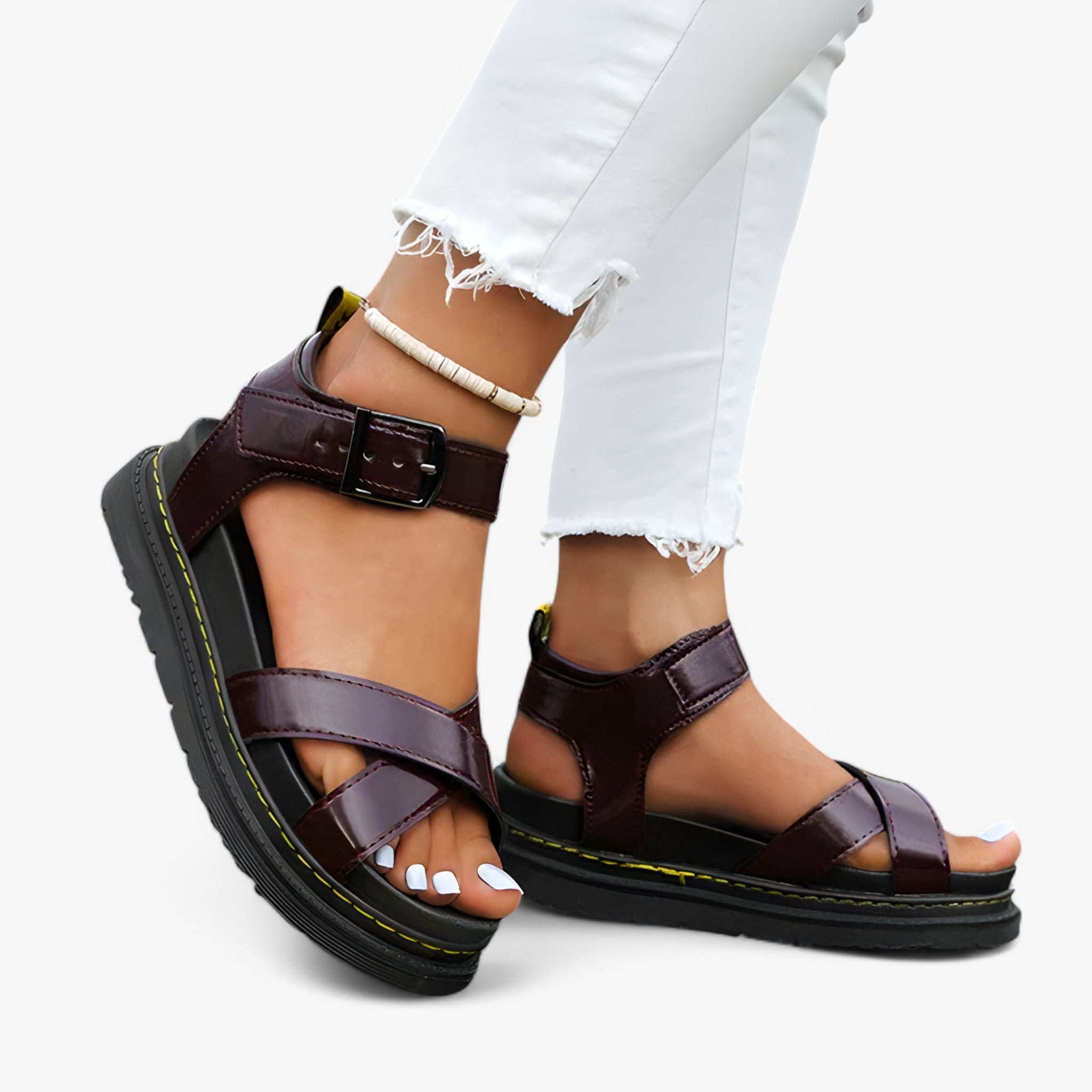 Sandali Donna Ortopedici in Pelle Comodi Supportivi per Camminare a Lungo - Rosso Bordeaux - donna ortopedici sandali sandali ortopedici sandals women sandals - Concept Palermo