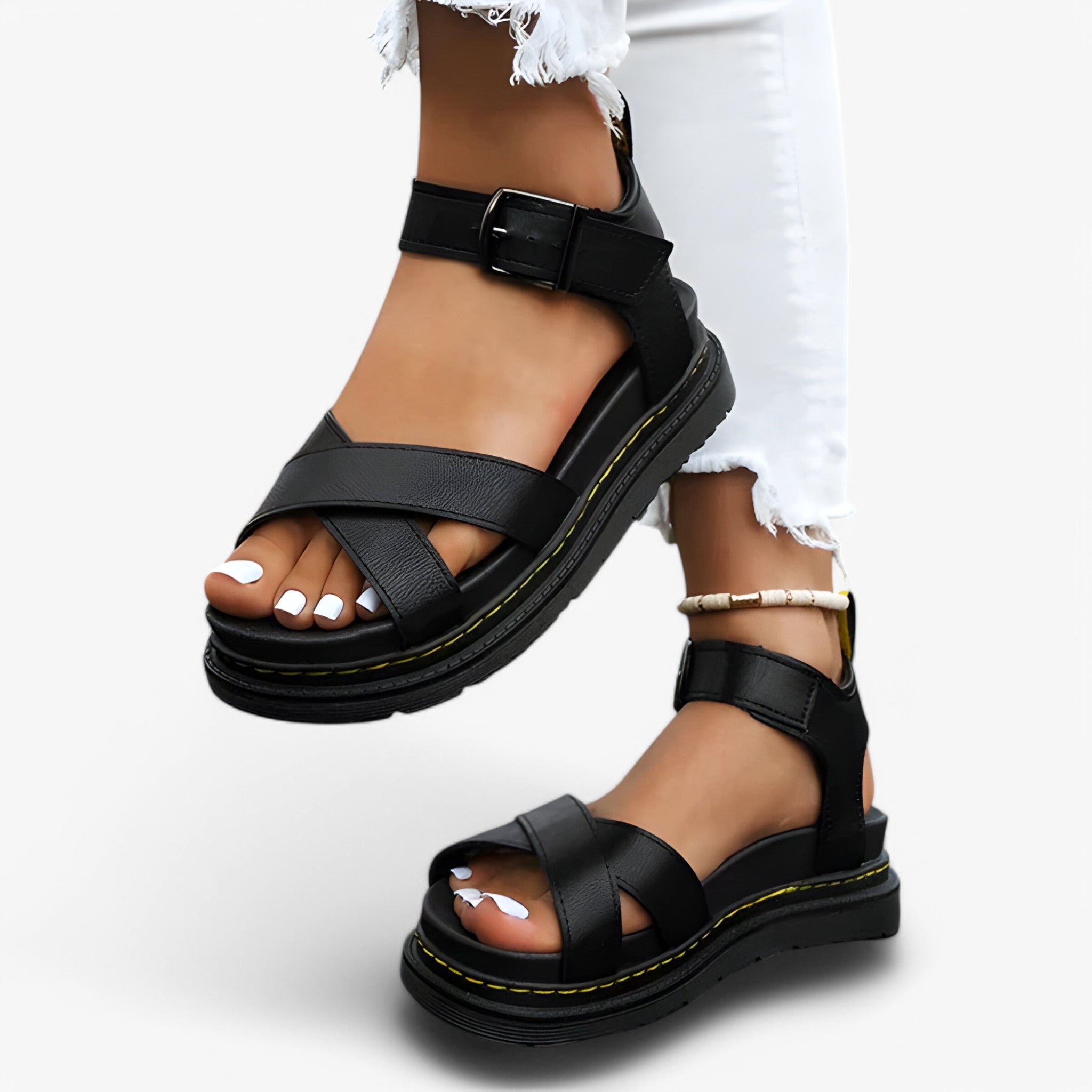 Sandali Donna Ortopedici in Pelle Comodi Supportivi per Camminare a Lungo - Nero - donna ortopedici sandali sandali ortopedici sandals women sandals - Concept Palermo