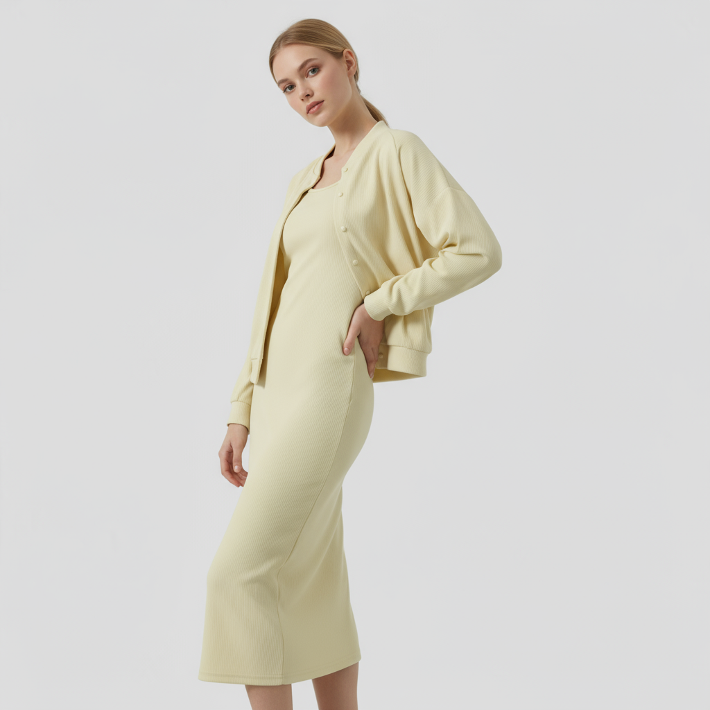 Abito Midi con Cardigan Abbinato Donna - - abbigliamento casual abbinato abito abito midi abito versatile cardigan cardigan elegante donna midi moda femminile outfit formale outfit sets stile comodo tessuto di alta qualità - Concept Palermo