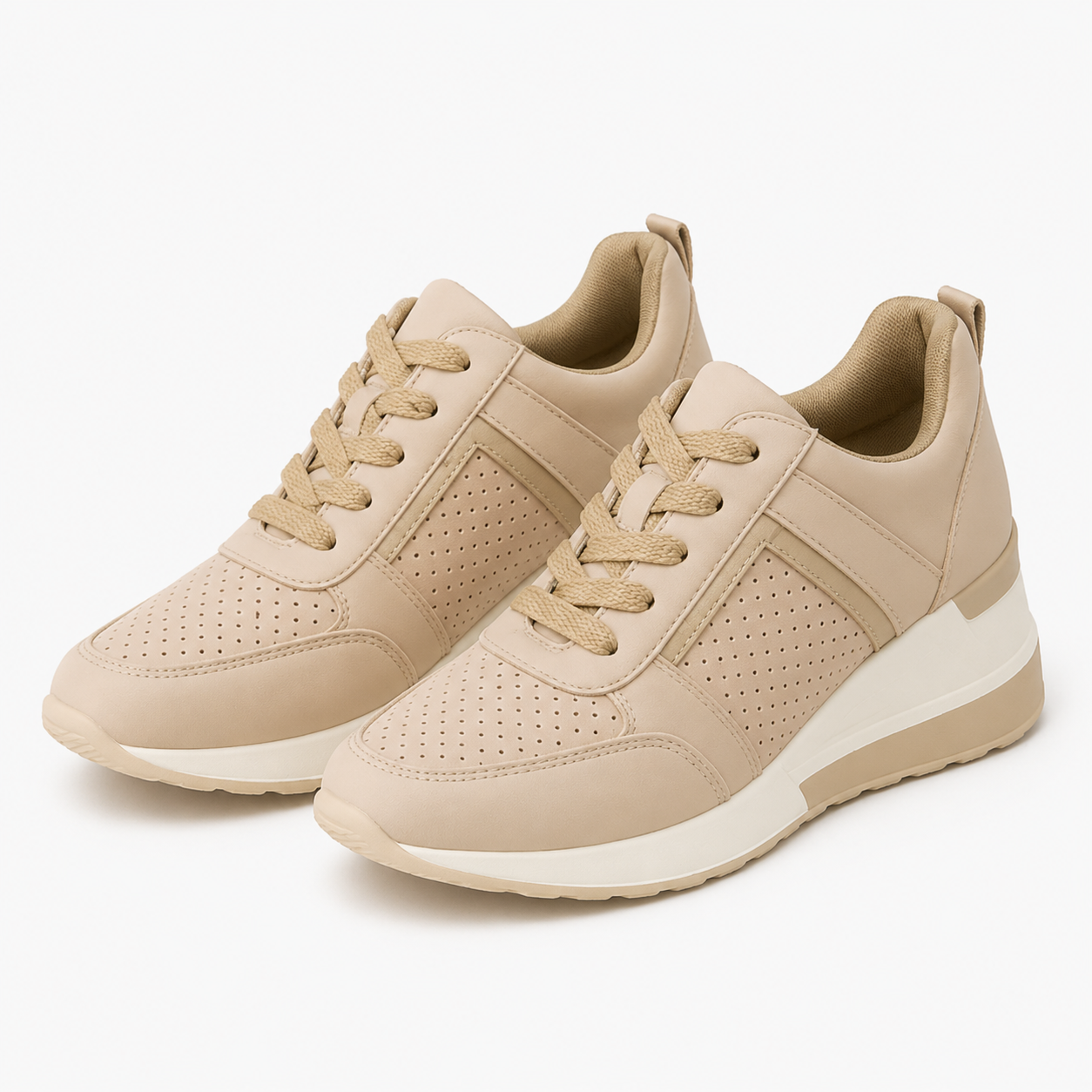 Sneakers Donna Nere con Zeppa 8cm, Dettagli Metallici, Comode ed Eleganti - Beige - comoda dettagli donna Fashion female-ai metallici Schuhe shoes sneakers sneakers donna suola women - Concept Palermo