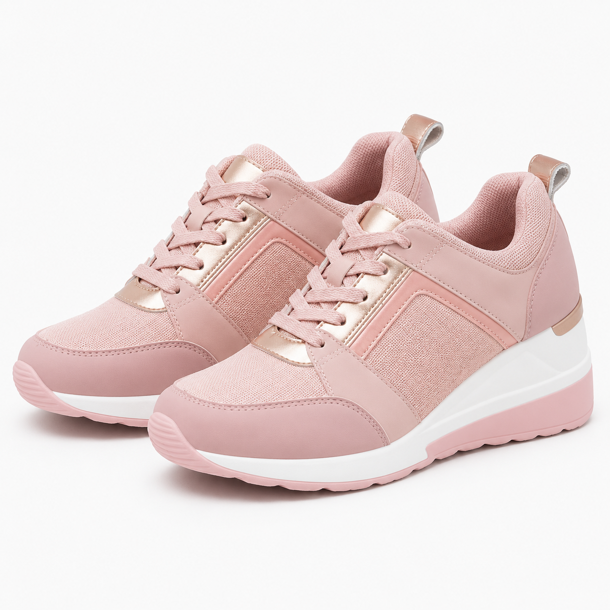 Sneakers Donna Nere con Zeppa 8cm, Dettagli Metallici, Comode ed Eleganti - Rosa - comoda dettagli donna Fashion female-ai metallici Schuhe shoes sneakers sneakers donna suola women - Concept Palermo