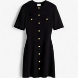 Mini-jurk van geribd breisel met gouden details Dames