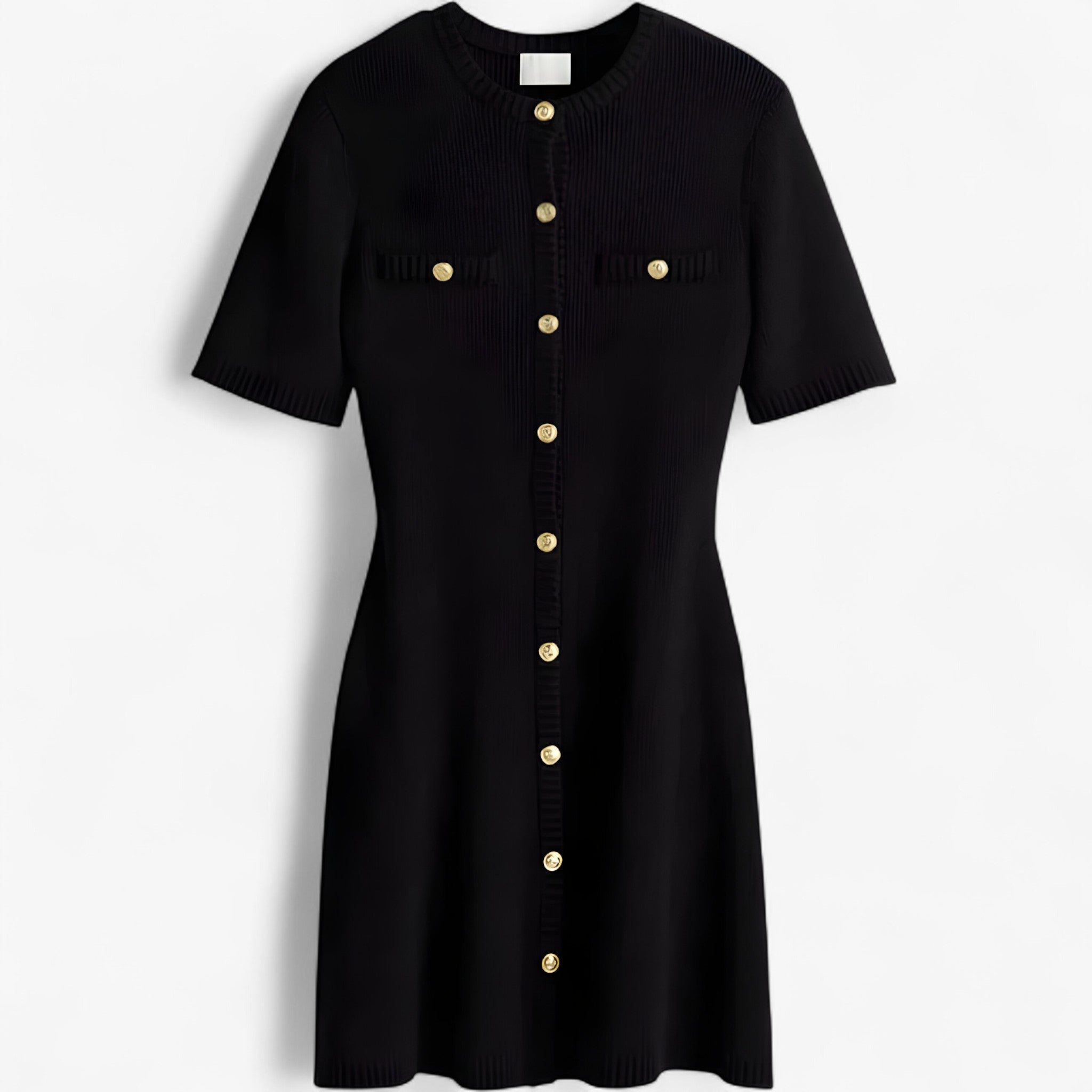 Miniabito in maglia a coste con dettagli dorati Donna - Nero S - coste dettagli donna dorati Dresses female dress maglia Maxi Dresses Mini Dresses miniabito miniabito maglia - Concept Palermo
