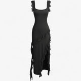 Midi-jurk met watervalvolants Dames