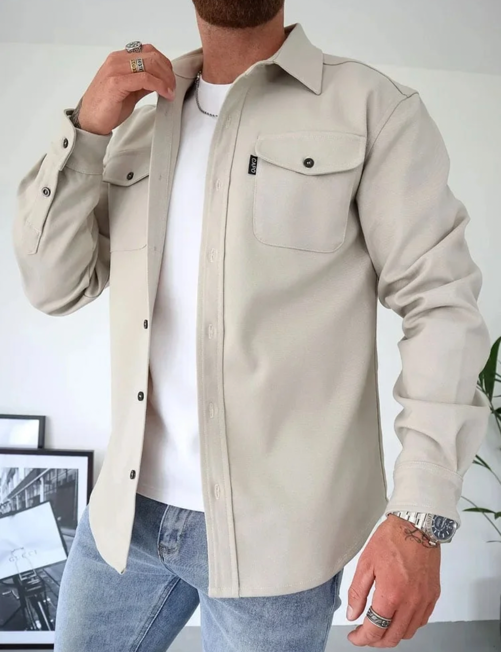 Elegante Overshirt da Uomo con Pratiche Tasche sul Petto