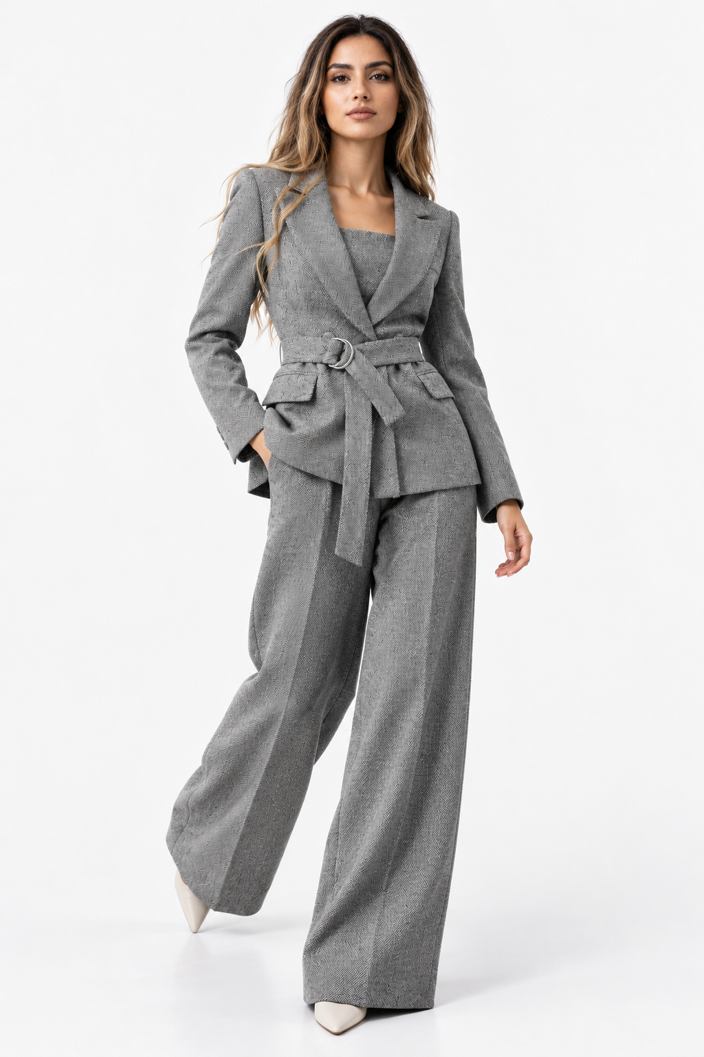 Tuta Elegante Donna a Spina di Pesce su Misura con Blazer Coordinato - - blazer donna jumpsuit Linen misura outfit sets pesce Solid spina suits and pants tuta tuta spina woman Women - Concept Palermo