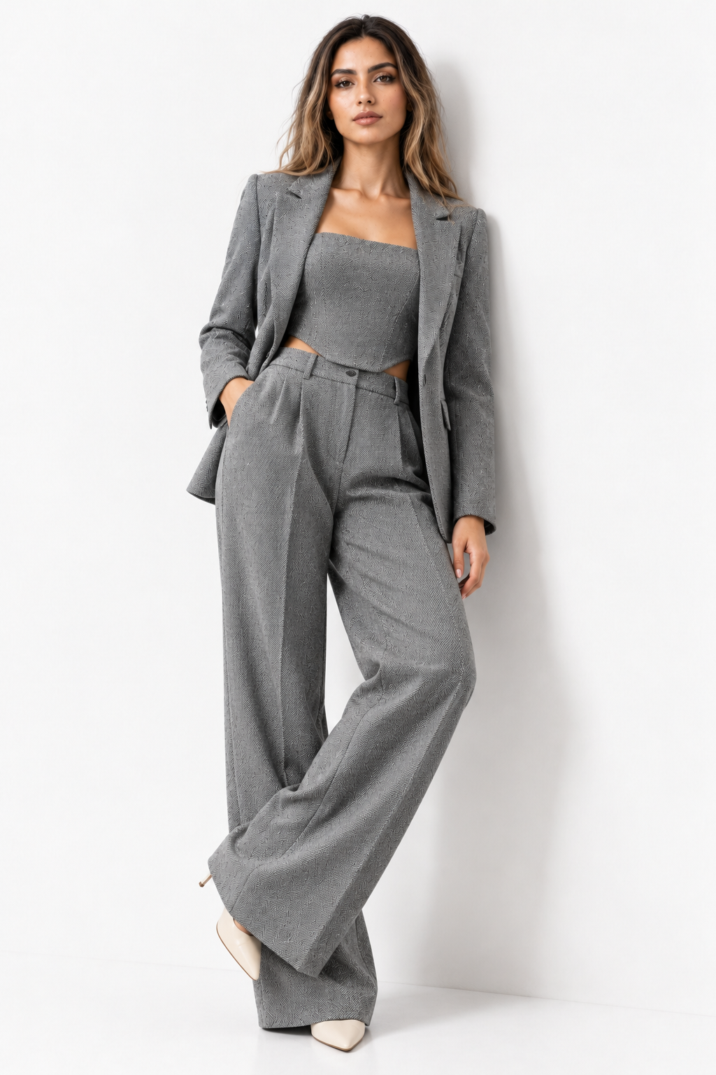 Tuta Elegante Donna a Spina di Pesce su Misura con Blazer Coordinato - - blazer donna jumpsuit Linen misura outfit sets pesce Solid spina suits and pants tuta tuta spina woman Women - Concept Palermo