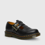 Zwarte Mary Jane dames schoenen van echt leer, comfortabel met gedempte zool en voetsteun