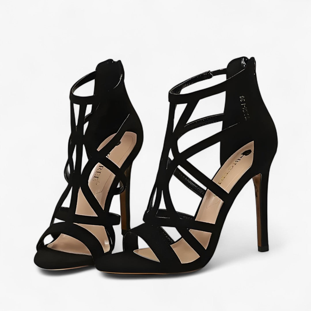 Sandali da donna con tacco alto e ritagli, eleganti e seducenti per serate speciali - Nera - aria | sandali con tacco alto e ritagli – femminili e seducenti - € Dames donna femminili ritagli sandali sandali tacco Schoenen seducenti tacco - Concept Palermo