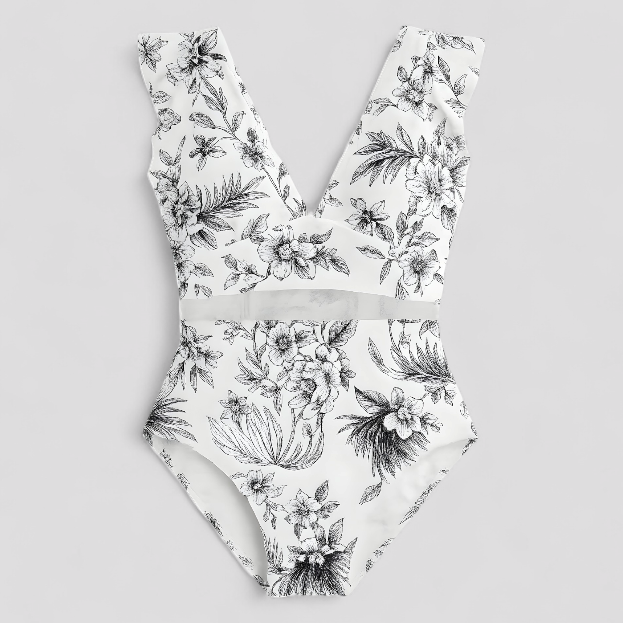 Costume Intero Sexy da Bagno Donna - Motivo floreale bianco - bagno bikini con dettagli in rete costume costume da bagno comodo costume da bagno donna costume da bagno lusinghiero costume da bagno moderno costume da bagno nero costume da bagno patchwork costume da bagno sexy costume intero costume intero con rete donna intero moda mare estate sexy swimwear - Concept Palermo