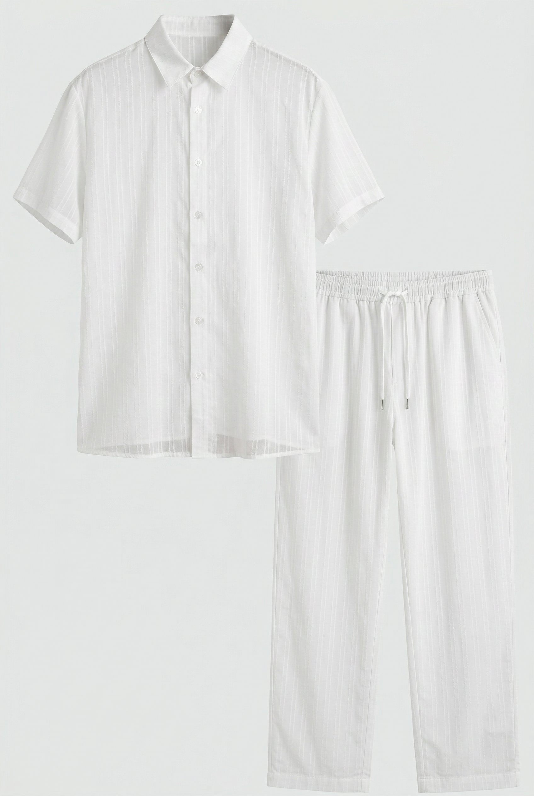 Completo Estivo Uomo Lino Casual: Camicia Maniche Corte & Pantaloni Coulisse Leggeri - Bianco - abbinati bottoni camicia completo completo composto composto corte coulisse suits suits and pants - Concept Palermo
