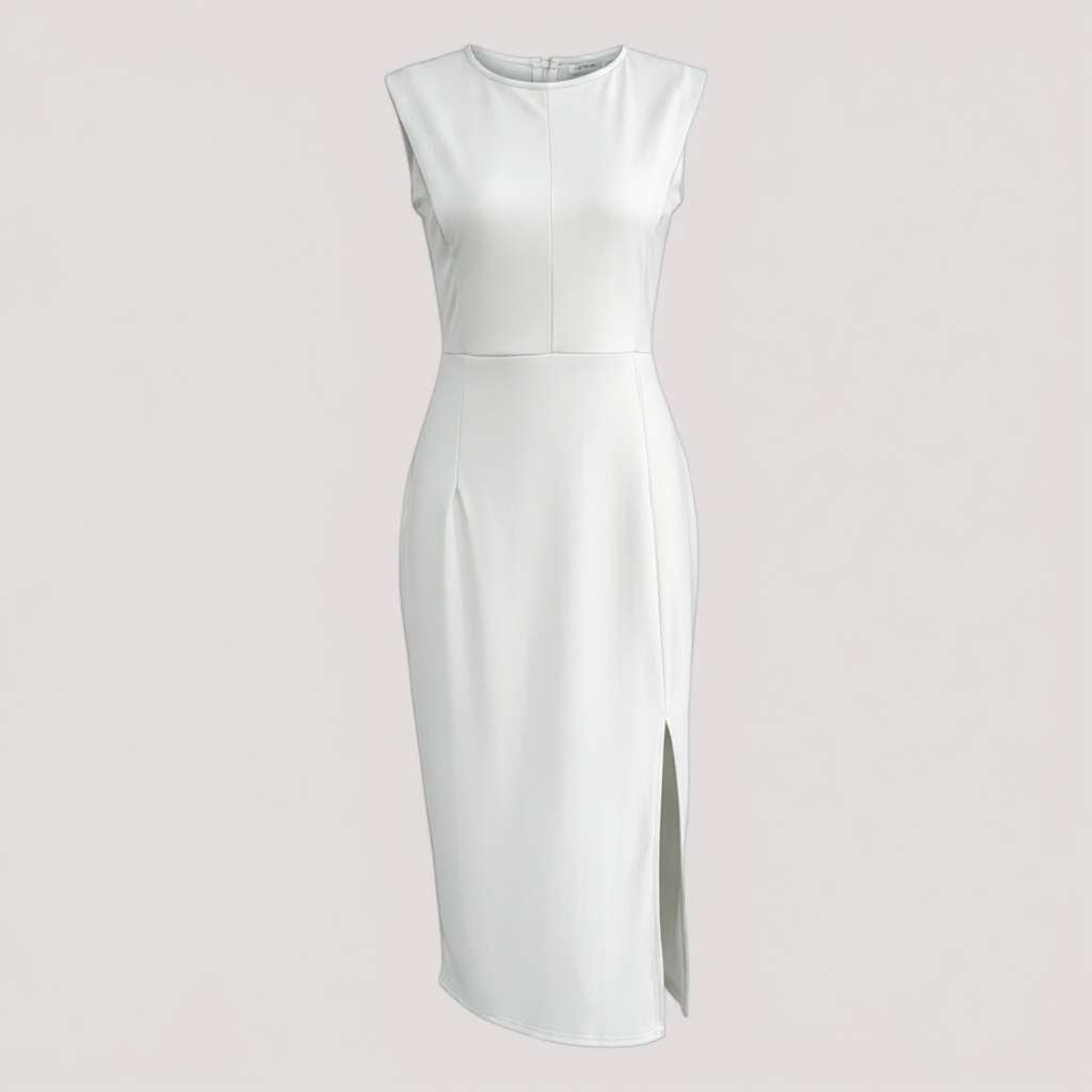 Abito Midi Donna Elegante in Cotone Nero con Spacco Laterale per Cerimonia o Ufficio - Bianco - abiti per eventi abito abito da cocktail abito midi abito midi elegante abito sofisticato abito versatile donna dresses eleganza senza tempo midi moda femminile moda soirée vestito da cerimonia vestito slim fit - Concept Palermo