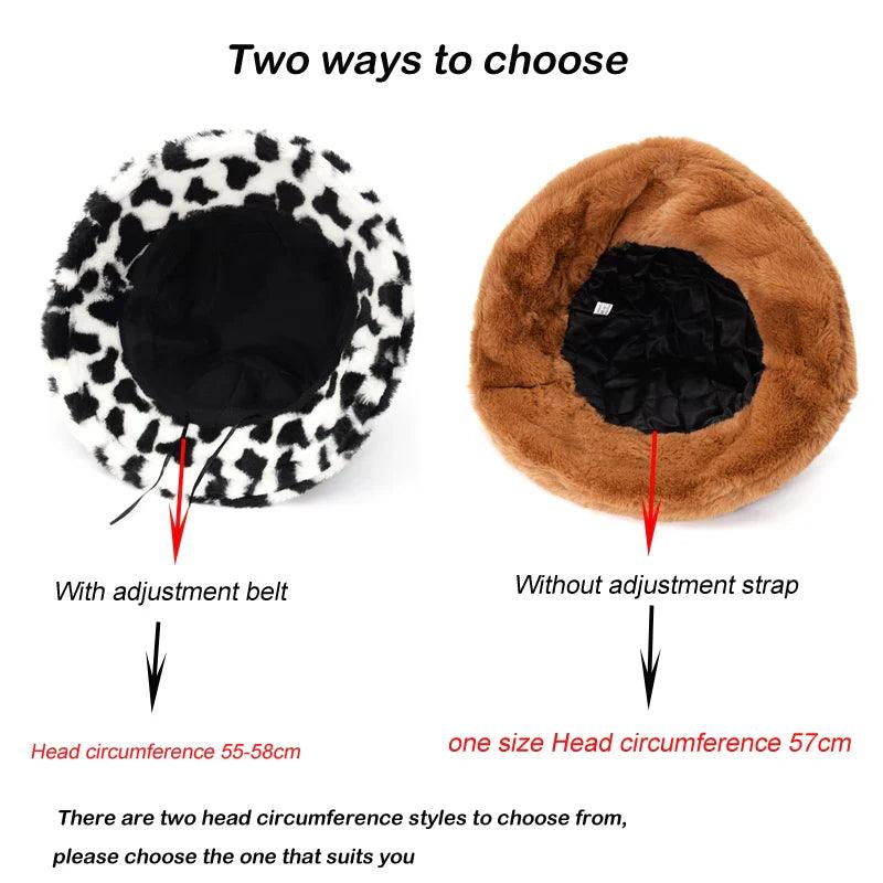 Inverno Cow Leopard cappello a secchiello in pelliccia sintetica Velluto - - accessoires bags cappello inverno inverno leopard leopard pelliccia secchiello sintetica tassen - Concept Palermo