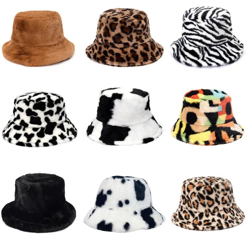 Inverno Cow Leopard cappello a secchiello in pelliccia sintetica Velluto - - accessoires bags cappello inverno inverno leopard leopard pelliccia secchiello sintetica tassen - Concept Palermo