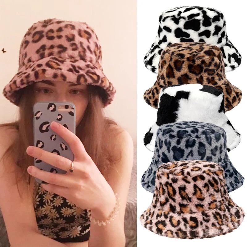 Inverno Cow Leopard cappello a secchiello in pelliccia sintetica Velluto - - accessoires bags cappello inverno inverno leopard leopard pelliccia secchiello sintetica tassen - Concept Palermo