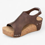 Zwarte damessandalen met hoge sleehak en plateau in ecologisch leer - elegant en comfortabel