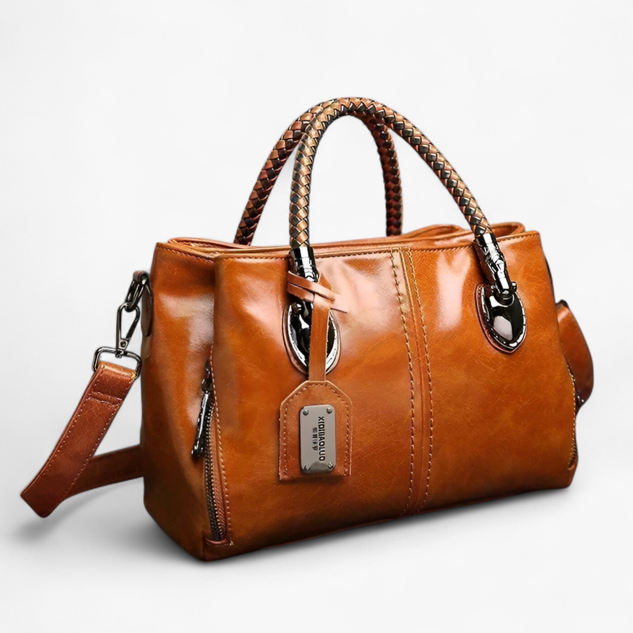 Borsa a mano classica da donna in vera pelle, con manici intrecciati - Marrone - bag bags borsa borsa classica classica Handbag handbags intrecciati manici pelle Women's handbags - Concept Palermo