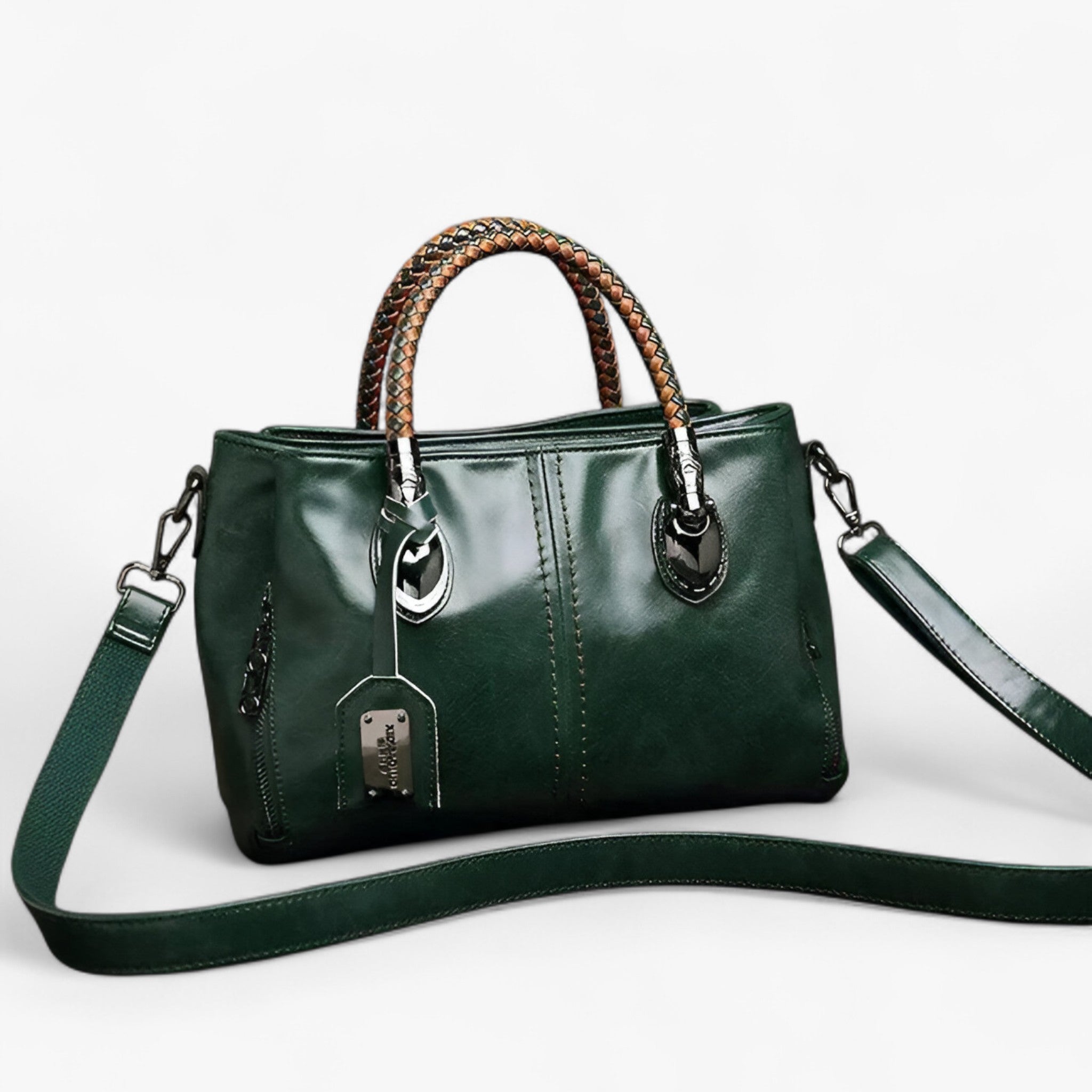 Borsa a mano classica da donna in vera pelle, con manici intrecciati - Verdure - bag bags borsa borsa classica classica Handbag handbags intrecciati manici pelle Women's handbags - Concept Palermo