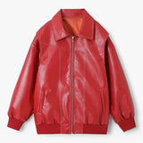 Damenjacke aus schwarzem Kunstleder, elegant und schick, Slim Fit Passform
