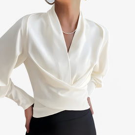 Blusa Donna in Raso Satin Blu Elettrico Elegante Maniche Lunghe - Bianco S - blusa blusa satin dames donna Linen pelle sale satin Solid women women's top clothes - Concept Palermo
