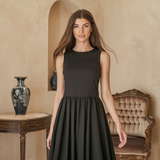 Comfortabele midi-jurk voor dames van zacht katoen, casual elegante jurk voor lente en zomer