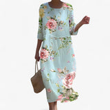 Lange Damesjurk met Bloemenprint van Vloeiende Viscose met Split - Ideaal voor Zomerse Ceremonie