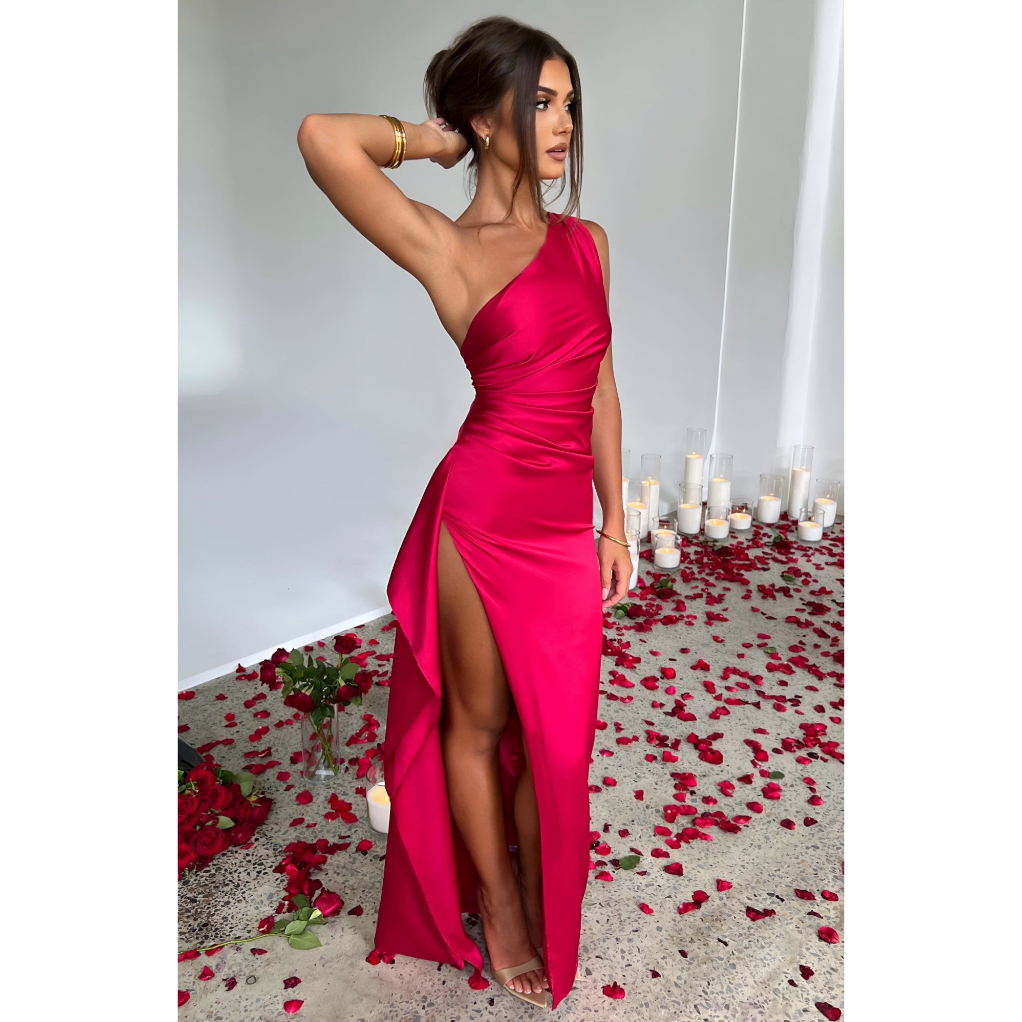 Abito da Sera in Satin, Asimmetrico con Spacco Alto Donna - - abito abito sera asimmetrico donna DRESS Dresses female dress satin sera spacco - Concept Palermo