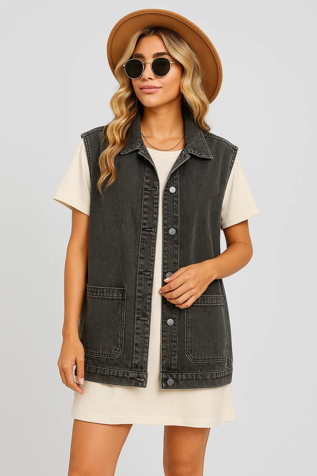 Gilet in denim vintage casual con bottoni - - bottoni casual denim denim vest gilet gilet denim vests vintage women's top clothes - Concept Palermo