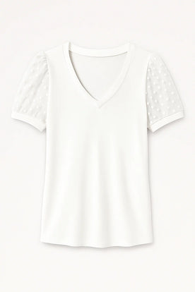 T-shirt a maniche a sbuffo e scollo a V Cotone - Bianco - cotone Cotton maniche puff sleeves sbuffo scollo shirt Solid T-shirts v-neck tshirt Women women's top clothes - Concept Palermo