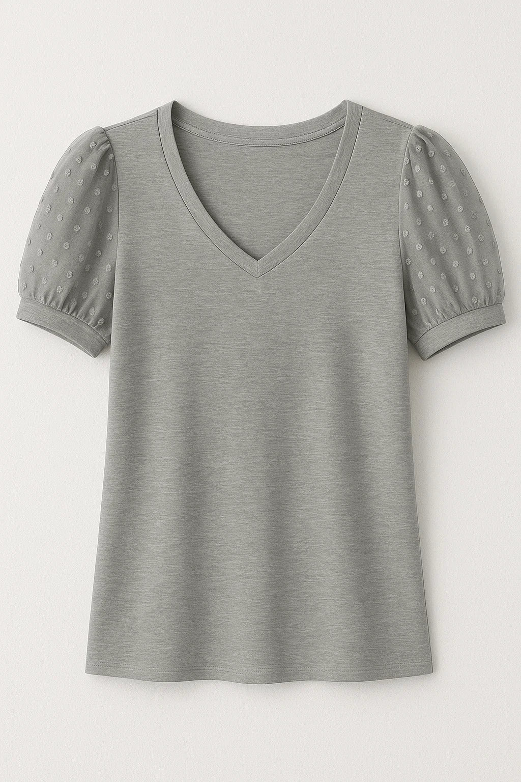 T-shirt a maniche a sbuffo e scollo a V Cotone - Grigio - cotone maniche puff sleeves sbuffo scollo shirt T-shirts v-neck tshirt women's top clothes - Concept Palermo