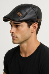 FlatCap™ herenhoed van echt leer, retro stijl bruin - one size (1+1 aanbieding)