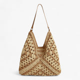 Borsa Donna Grande Beige Paglia Elegante con Manici Similpelle - Shopper Estiva a Spalla