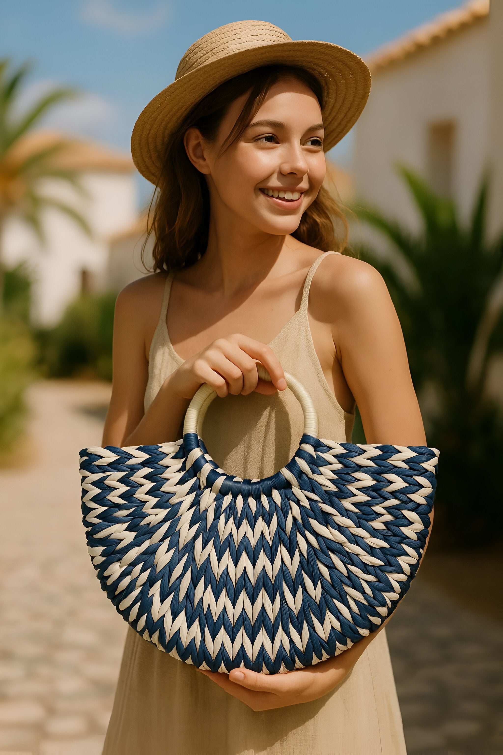 Borsa Donna Grande Beige Paglia Intrecciata con Manici in Pelle PU e Zip - - borsa borsa finta donna finta intrecciata paglia valentina | borsa in finta paglia intrecciata - €25 - Concept Palermo