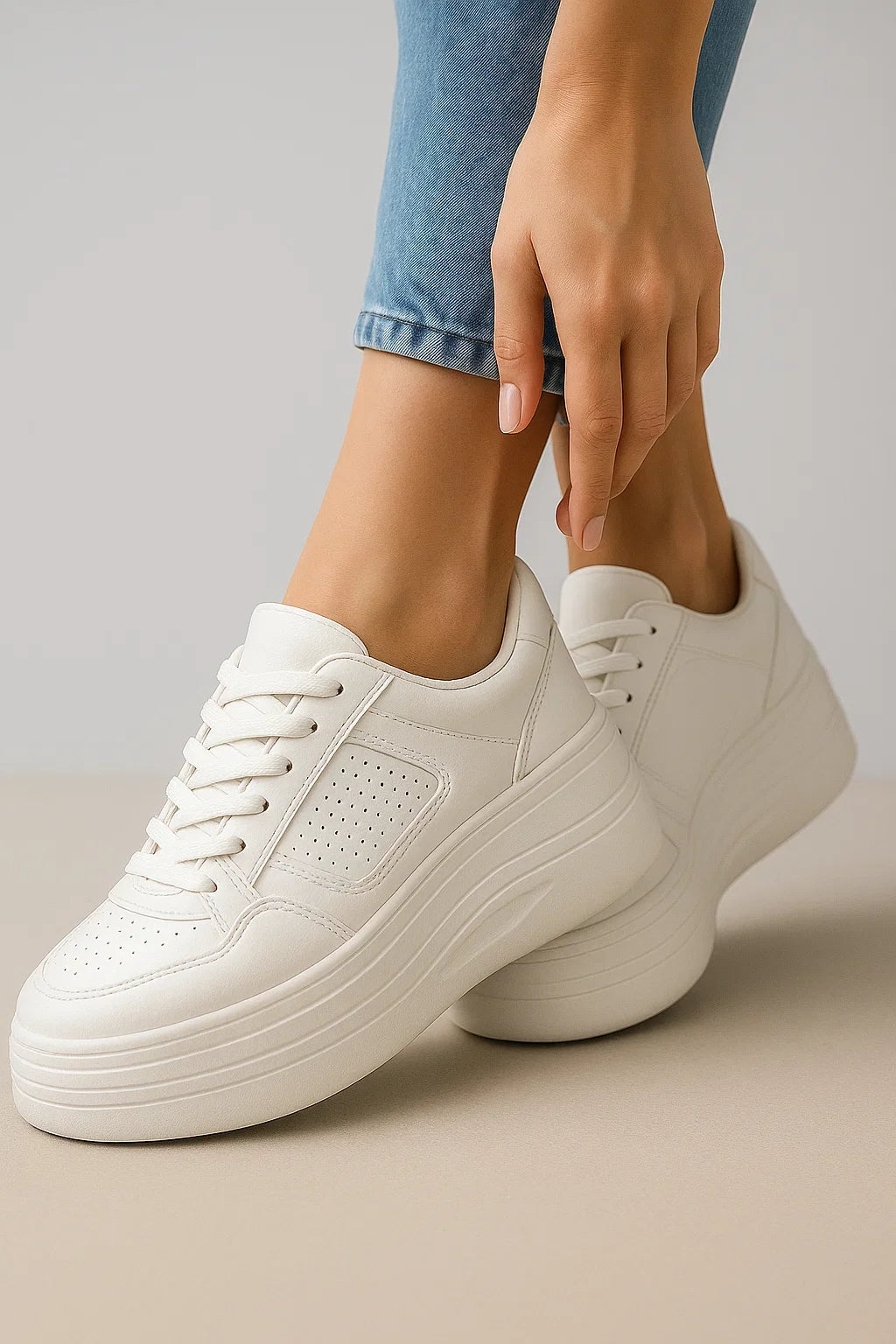 Sneakers Donna Bianche Sneakers a Forma Piatta in Materiale Sintetico - - bianche donna forma materiale piatta shoes sintetico sneakers white shoes white sneakers - Concept Palermo